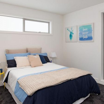 New home builder bright bedroom design Jacaranda